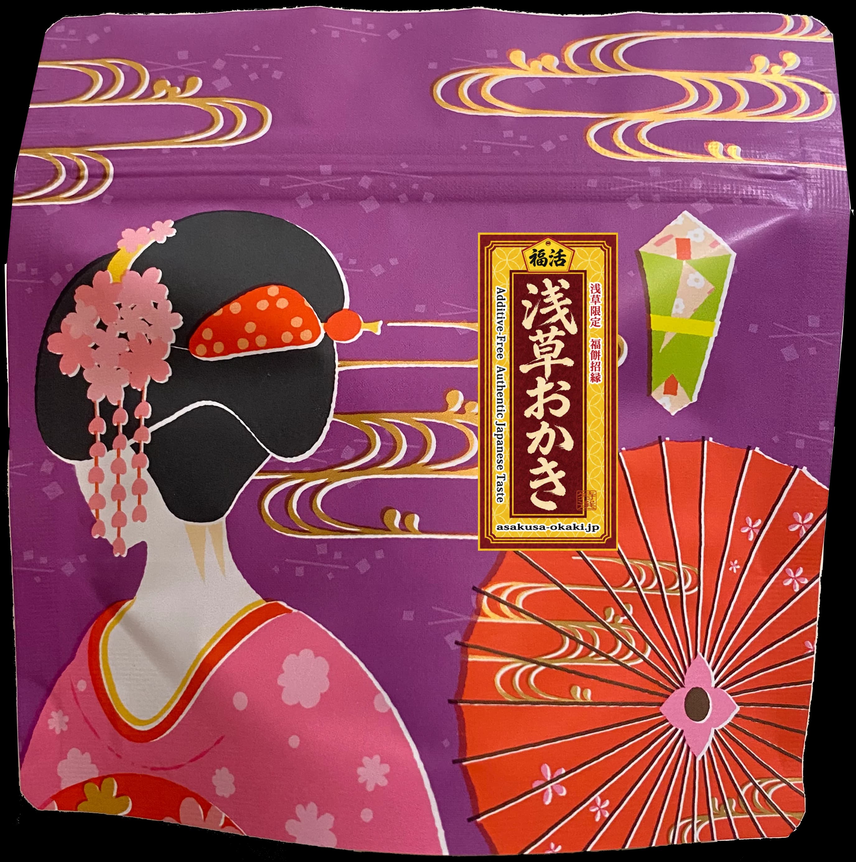 舞妓柄の浅草おかきパッケージ