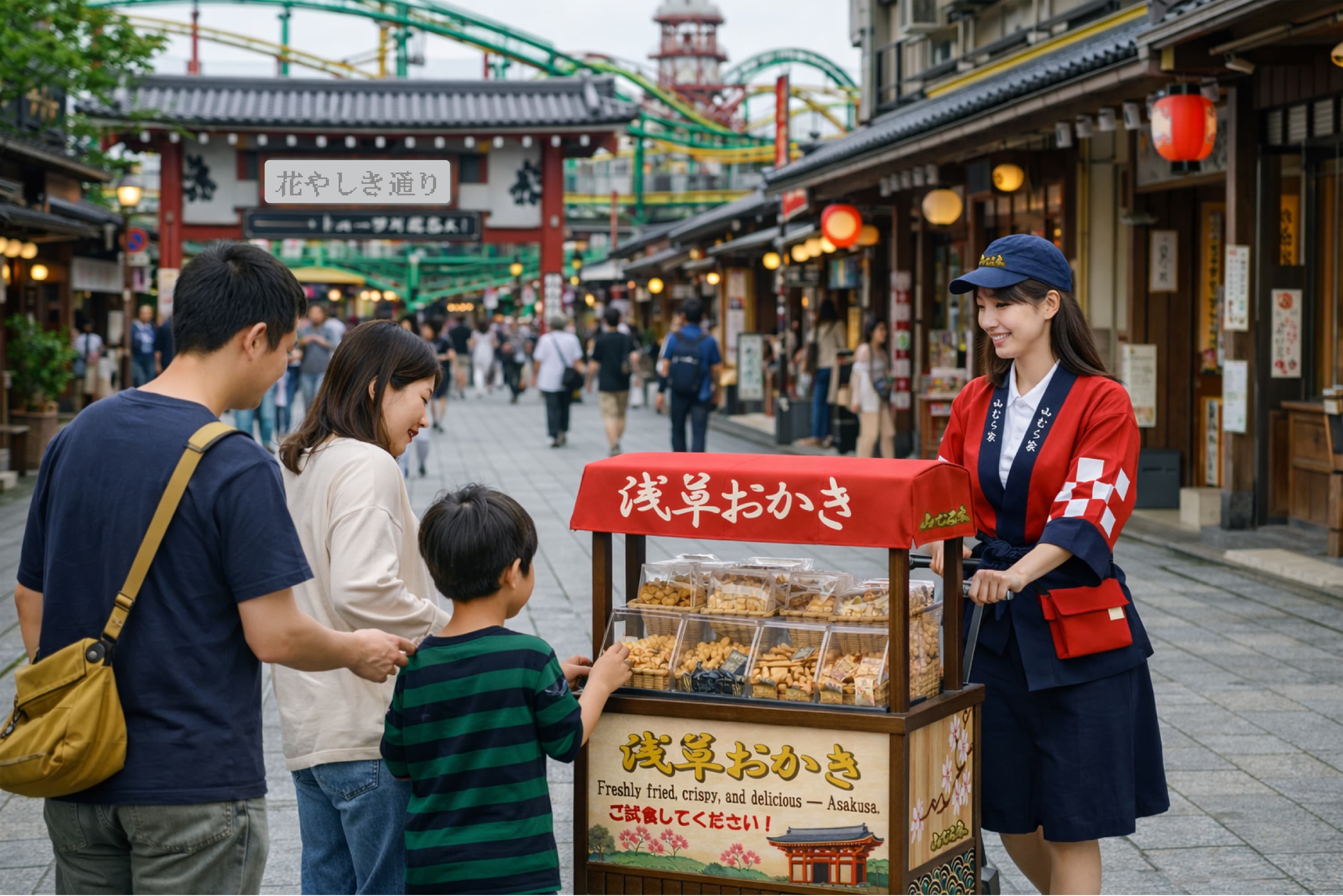 花やしき通りでの露店販売のイメージ